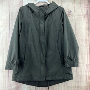 Eileen Fisher Cotton Nylon Blend Olive Green Hooded Lightweight Jacket Coat Sz S